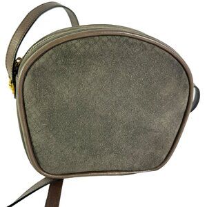 SALVATORE FERRAGAMO Taupe Suede Semi Circle Crossbody Bag Made in Italy